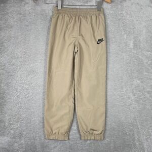 Nike Track Pants Kids Large 7 Tan Khaki Windbreaker Mesh Lined Joggers